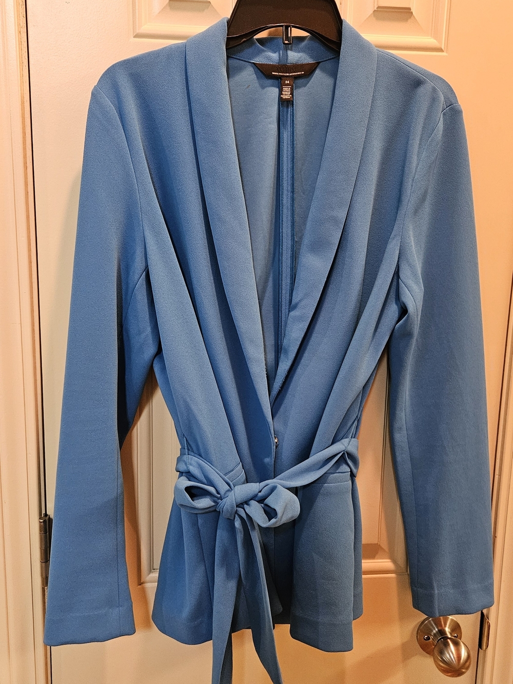 White House Black Market Sky Blue Shawl Collar Tie-Waist Robe Jacket